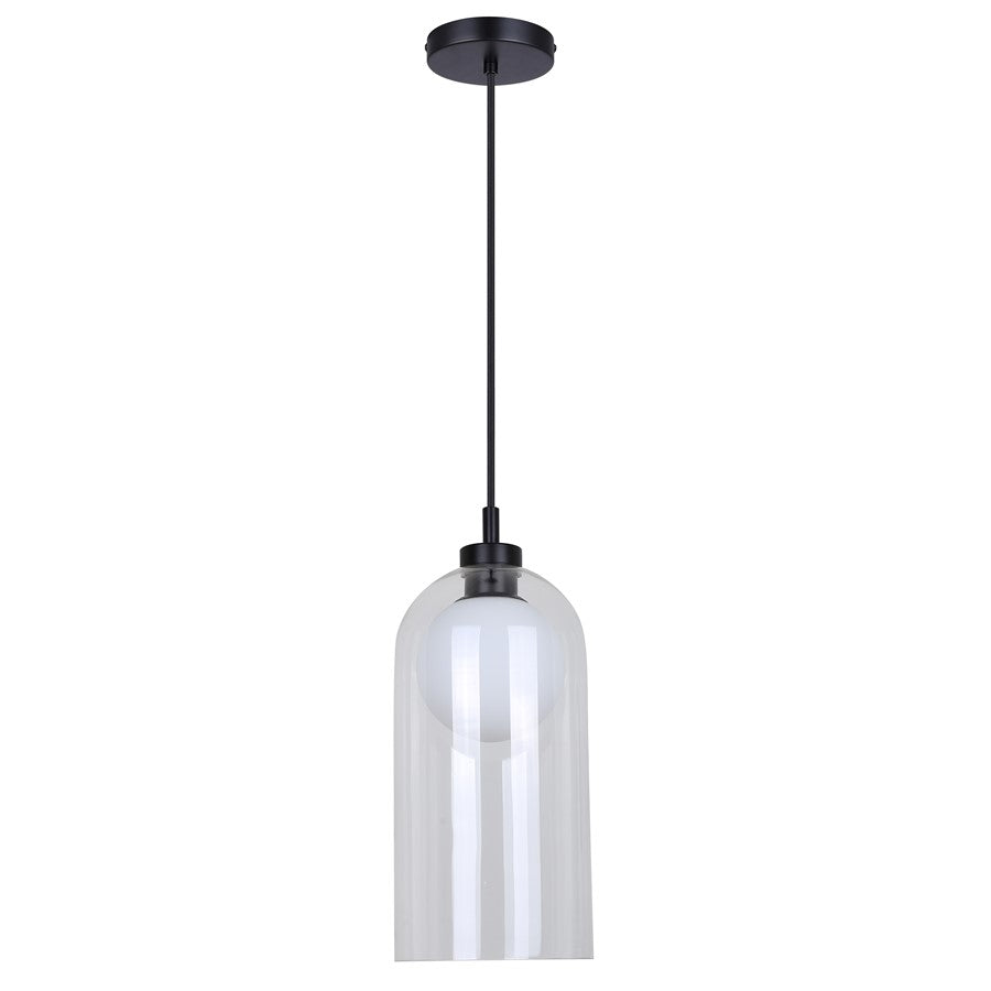 Canarm Pelia 7in 1-Light Pendant | Black Glass | Kitchen Island & Dining Room | 7 x 7 x 18.5 in, Adjustable | Model IPL1142A01BK