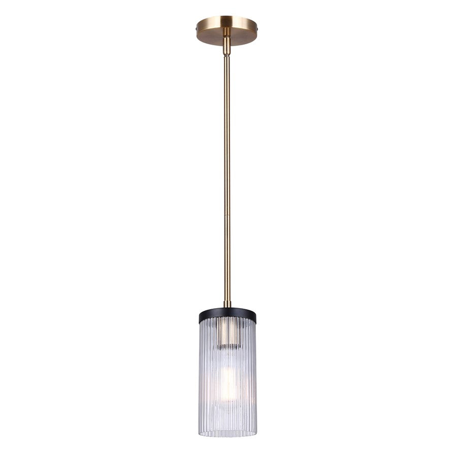 Canarm Jenner 4.75in 1-Light Pendant | Modern Matte Black and Gold Clear Ribbed Glass | Kitchen Island & Dining Room | Model IPL1143A01BKG