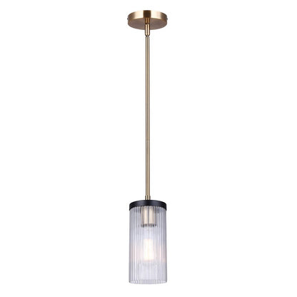 Canarm Jenner 4.75in 1-Light Pendant | Modern Matte Black and Gold Clear Ribbed Glass | Kitchen Island & Dining Room | Model IPL1143A01BKG