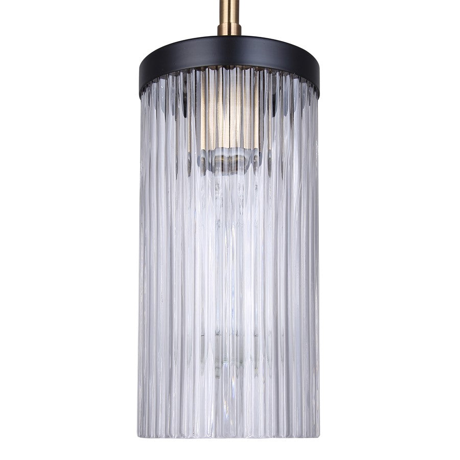 Canarm Jenner 4.75in 1-Light Pendant | Modern Matte Black and Gold Clear Ribbed Glass | Kitchen Island & Dining Room | Model IPL1143A01BKG