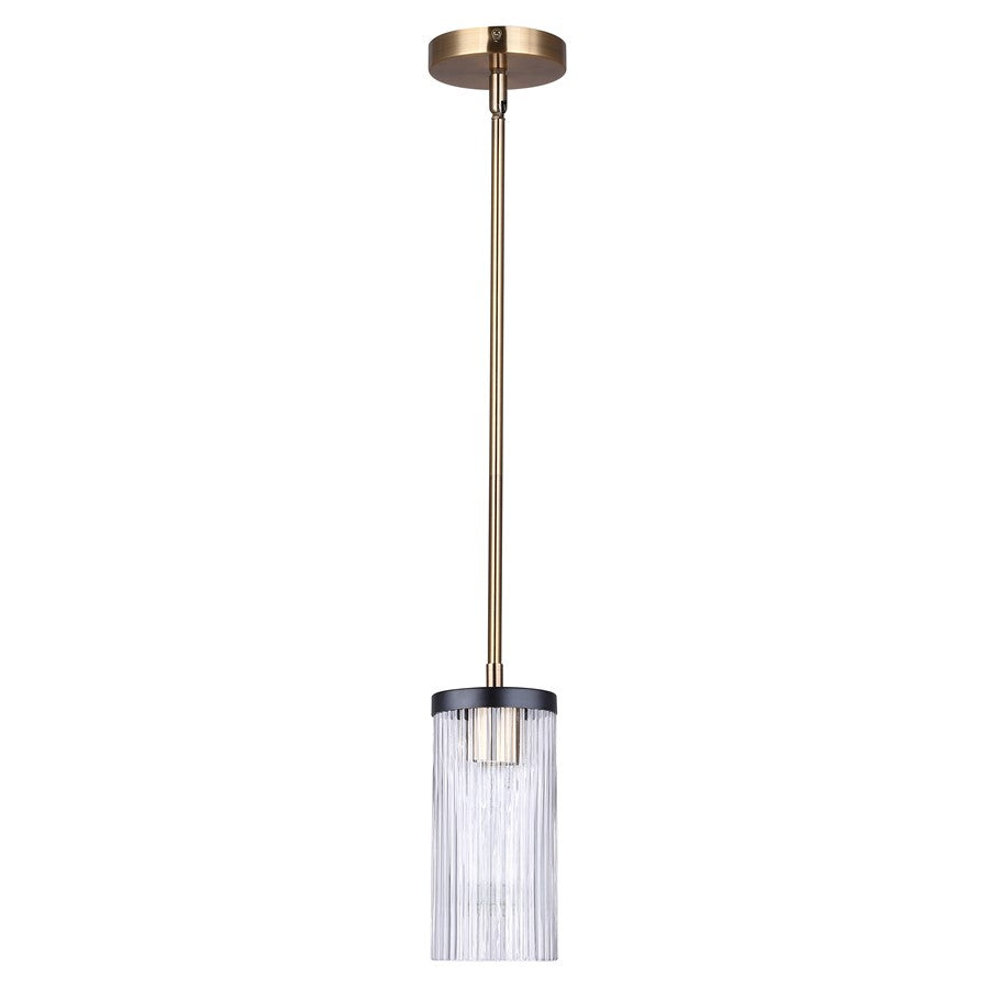 Canarm Jenner 4.75in 1-Light Pendant | Modern Matte Black and Gold Clear Ribbed Glass | Kitchen Island & Dining Room | Model IPL1143A01BKG