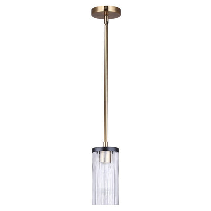 Canarm Jenner 4.75in 1-Light Pendant | Modern Matte Black and Gold Clear Ribbed Glass | Kitchen Island & Dining Room | Model IPL1143A01BKG