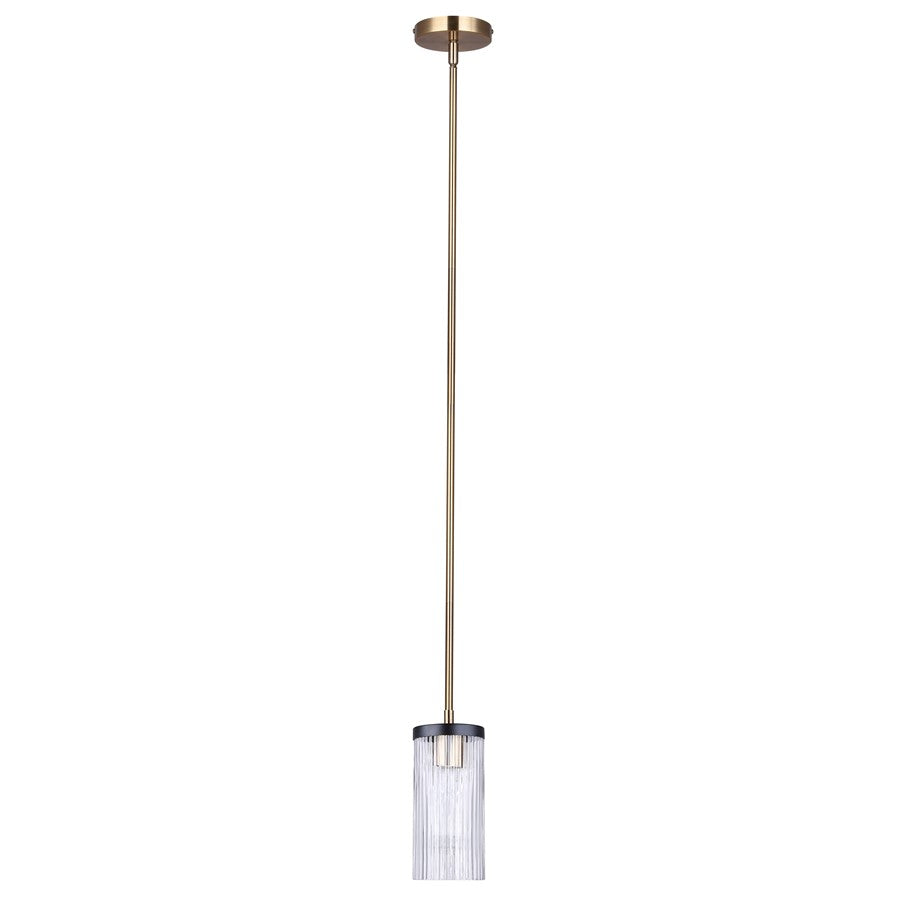 Canarm Jenner 4.75in 1-Light Pendant | Modern Matte Black and Gold Clear Ribbed Glass | Kitchen Island & Dining Room | Model IPL1143A01BKG