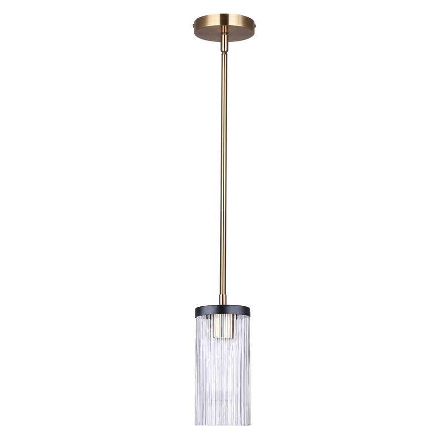 Canarm Jenner 4.75in 1-Light Pendant | Modern Matte Black and Gold Clear Ribbed Glass | Kitchen Island & Dining Room | Model IPL1143A01BKG