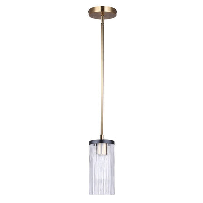 Canarm Jenner 4.75in 1-Light Pendant | Modern Matte Black and Gold Clear Ribbed Glass | Kitchen Island & Dining Room | Model IPL1143A01BKG