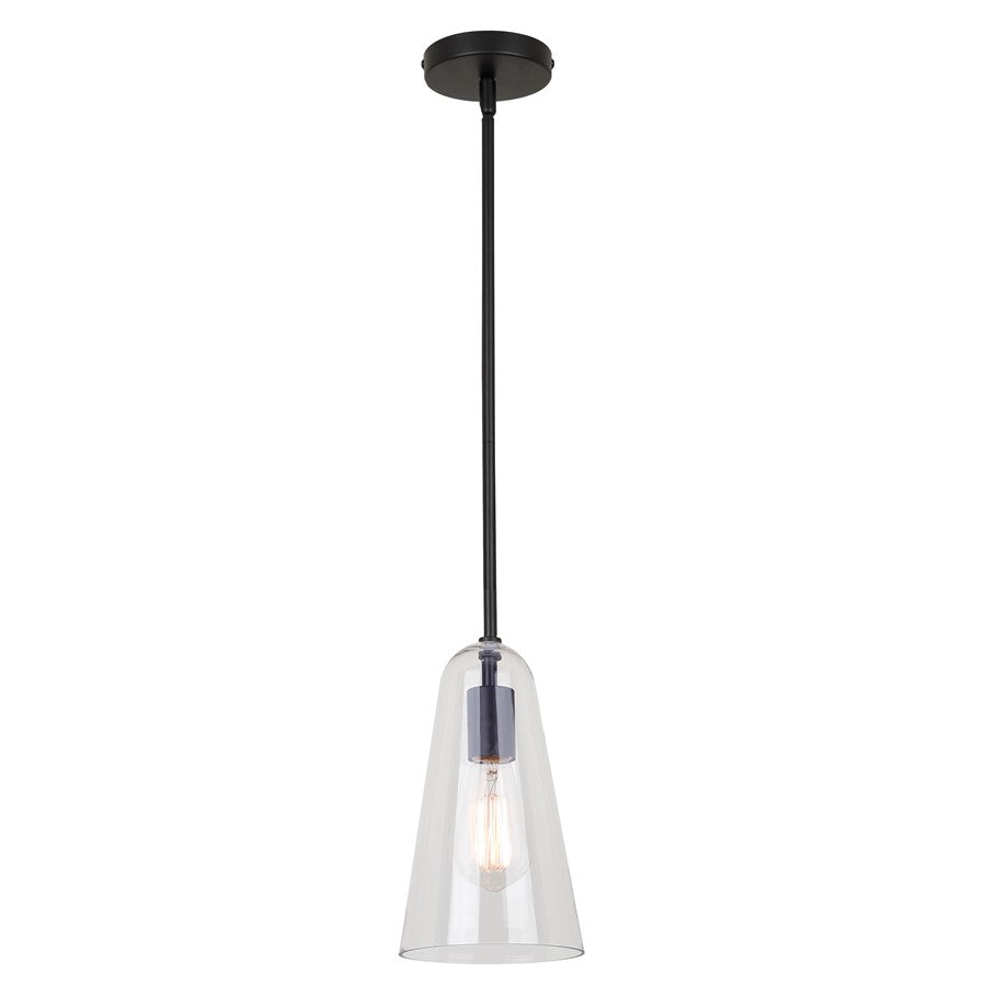 Canarm Luisa 5.88in 1-Light Pendant | Mid-Century Matte Black and Clear Glass | Kitchen & Bathroom Damp Rated | Model IPL1144A01BK