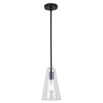 Canarm Luisa 5.88in 1-Light Pendant | Mid-Century Matte Black and Clear Glass | Kitchen & Bathroom Damp Rated | Model IPL1144A01BK