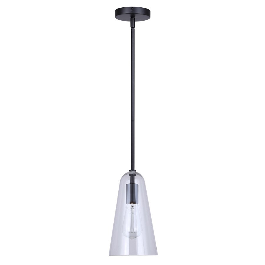 Canarm Luisa 5.88in 1-Light Pendant | Mid-Century Matte Black and Clear Glass | Kitchen & Bathroom Damp Rated | Model IPL1144A01BK