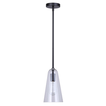 Canarm Luisa 5.88in 1-Light Pendant | Mid-Century Matte Black and Clear Glass | Kitchen & Bathroom Damp Rated | Model IPL1144A01BK