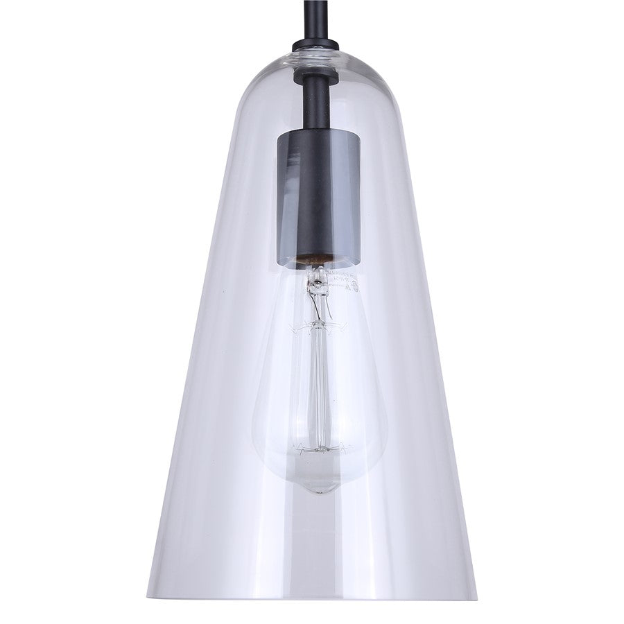 Canarm Luisa 5.88in 1-Light Pendant | Mid-Century Matte Black and Clear Glass | Kitchen & Bathroom Damp Rated | Model IPL1144A01BK
