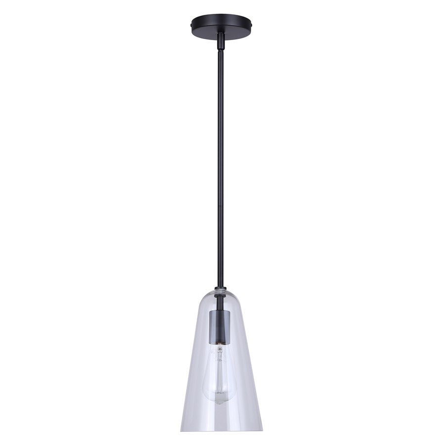 Canarm Luisa 5.88in 1-Light Pendant | Mid-Century Matte Black and Clear Glass | Kitchen & Bathroom Damp Rated | Model IPL1144A01BK