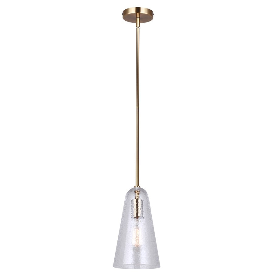 Canarm Luisa 5.88in 1-Light Pendant | Mid-Century Gold and Textured Glass | Dining Room & Kitchen Island | 5.88 x 5.88 x 19 in | Model IPL1144A01GD