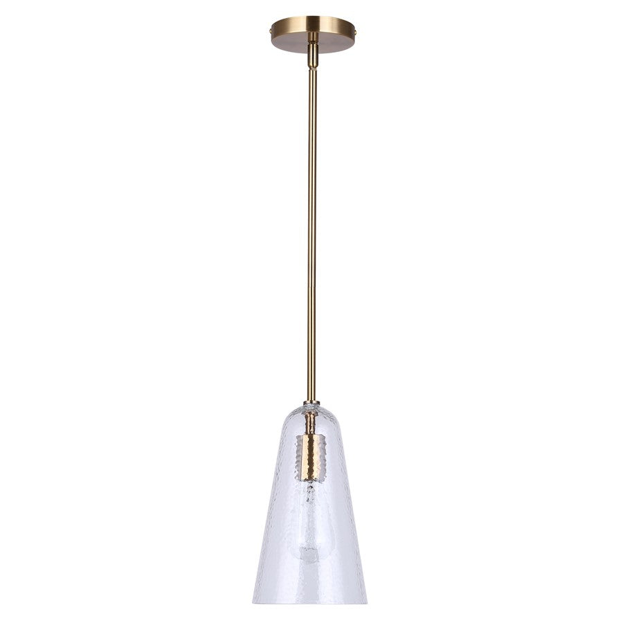 Canarm Luisa 5.88in 1-Light Pendant | Mid-Century Gold and Textured Glass | Dining Room & Kitchen Island | 5.88 x 5.88 x 19 in | Model IPL1144A01GD