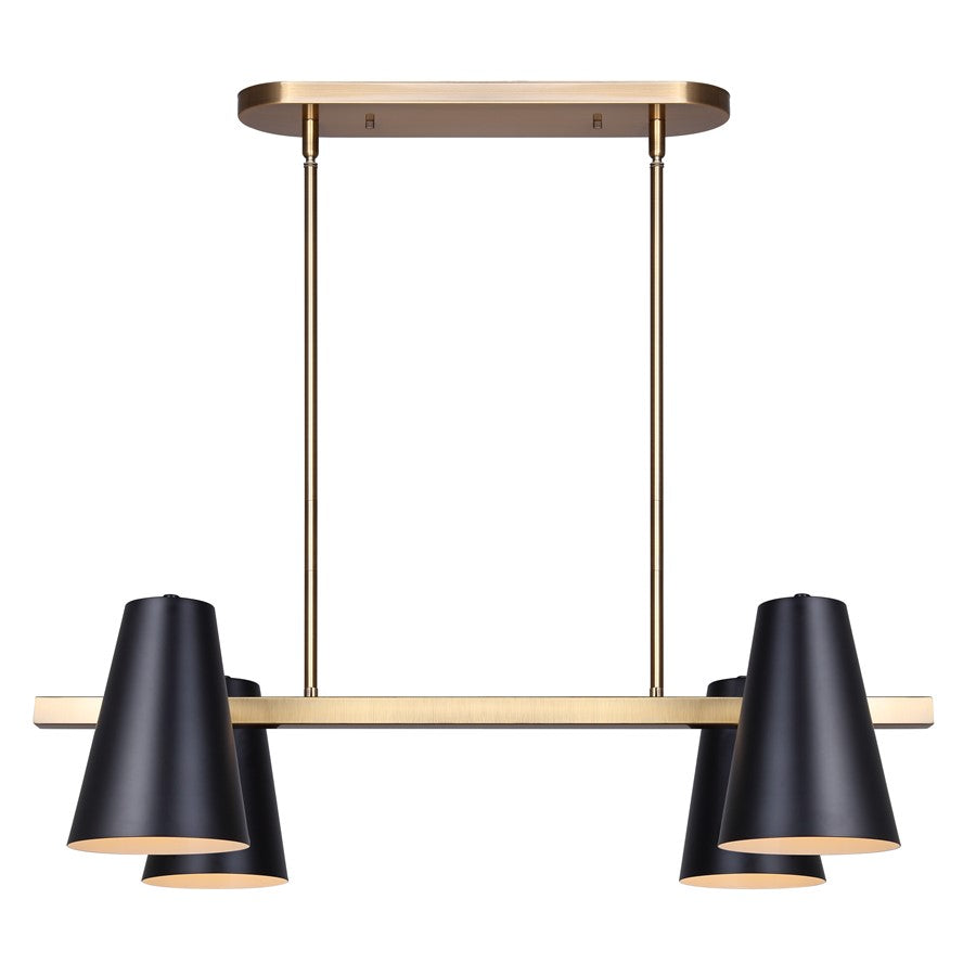 Canarm Harken 18in 4-Light Pendant | Mid-Century Matte Black and Gold Metal | Kitchen Island & Dining Room | Model IPL1145A04BKG