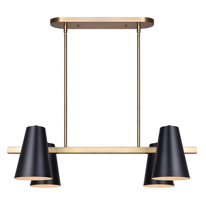 Canarm Harken 18in 4-Light Pendant | Mid-Century Matte Black and Gold Metal | Kitchen Island & Dining Room | Model IPL1145A04BKG