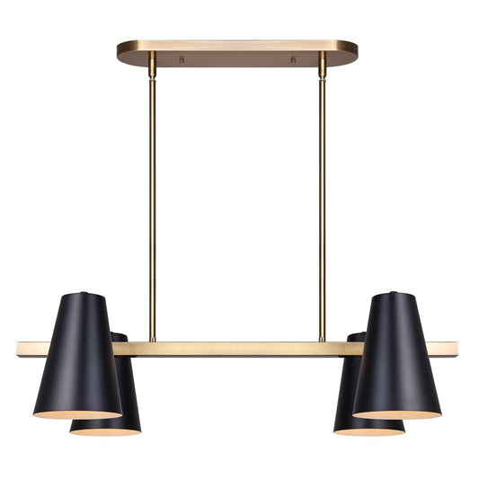 Canarm Harken 18in 4-Light Pendant | Mid-Century Matte Black and Gold Metal | Kitchen Island & Dining Room | Model IPL1145A04BKG
