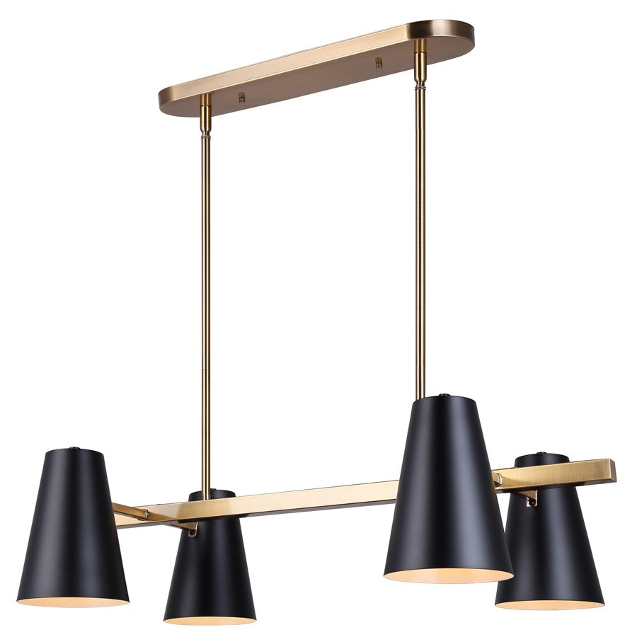 Canarm Harken 18in 4-Light Pendant | Mid-Century Matte Black and Gold Metal | Kitchen Island & Dining Room | Model IPL1145A04BKG