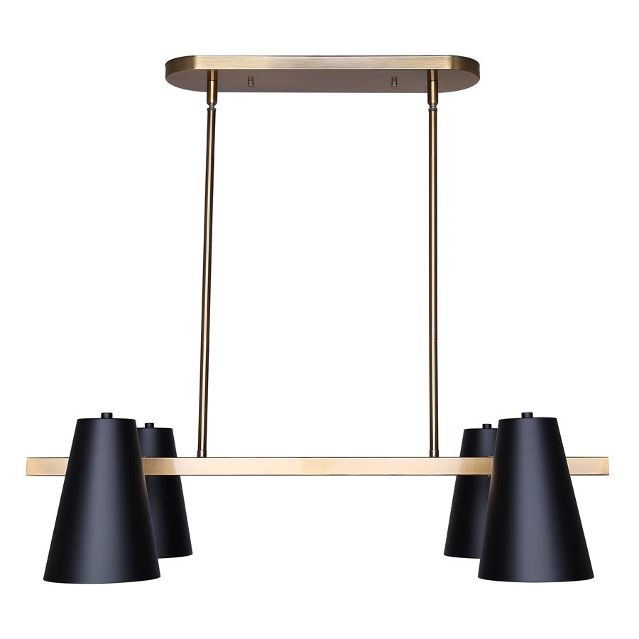 Canarm Harken 18in 4-Light Pendant | Mid-Century Matte Black and Gold Metal | Kitchen Island & Dining Room | Model IPL1145A04BKG