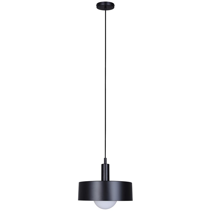Canarm Daylon 12in 1-Light Pendant | Mid-Century Matte Black and Opal Glass | Kitchen Island & Dining Room | Model IPL1150A01BK