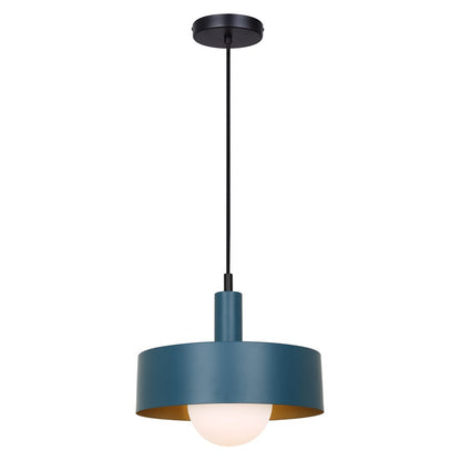 Canarm Daylon 12in 1-Light Pendant | Mid-Century Matte Blue and Opal Glass | Kitchen Island & Dining Room | Model IPL1150A01BKB