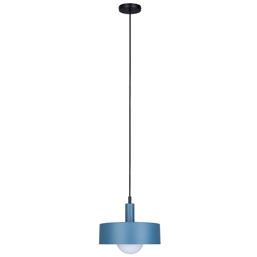 Canarm Daylon 12in 1-Light Pendant | Mid-Century Matte Blue and Opal Glass | Kitchen Island & Dining Room | Model IPL1150A01BKB