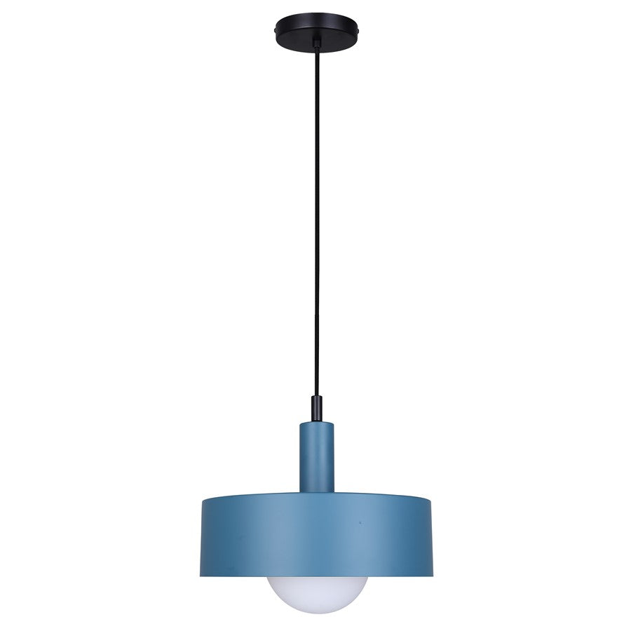 Canarm Daylon 12in 1-Light Pendant | Mid-Century Matte Blue and Opal Glass | Kitchen Island & Dining Room | Model IPL1150A01BKB