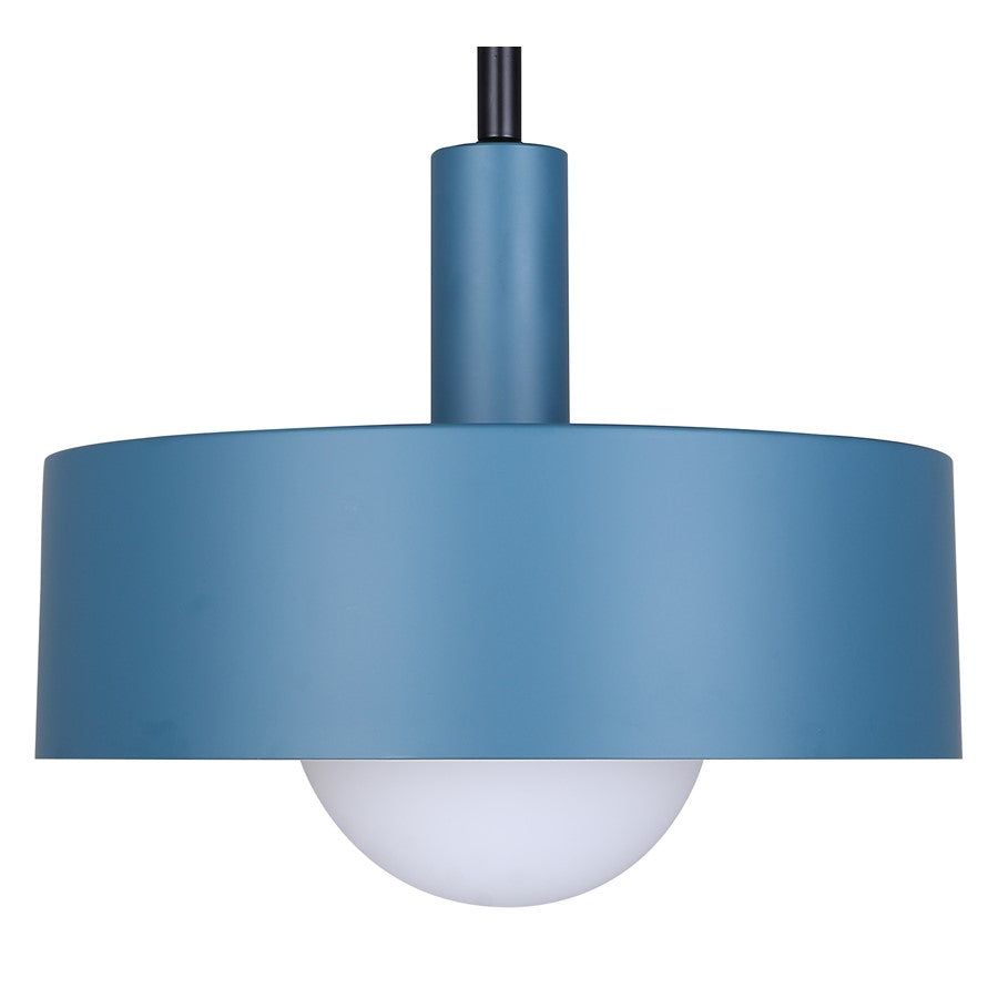 Canarm Daylon 12in 1-Light Pendant | Mid-Century Matte Blue and Opal Glass | Kitchen Island & Dining Room | Model IPL1150A01BKB