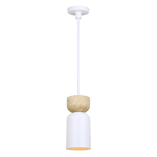 Canarm Caleb 5in 1-Light Pendant | Minimalist Matte White and Faux Wood | Kitchen Island & Dining Room | 4.75 x 4.75 x 17.75 in | Model IPL1152A01WHW