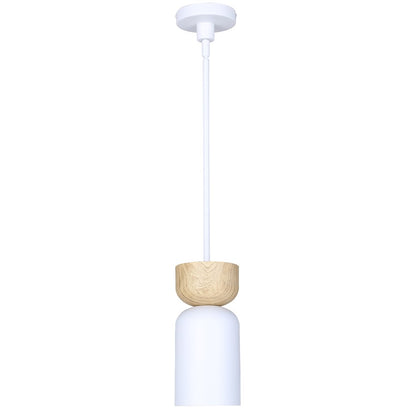 Canarm Caleb 5in 1-Light Pendant | Minimalist Matte White and Faux Wood | Kitchen Island & Dining Room | 4.75 x 4.75 x 17.75 in | Model IPL1152A01WHW