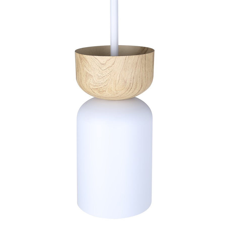 Canarm Caleb 5in 1-Light Pendant | Minimalist Matte White and Faux Wood | Kitchen Island & Dining Room | 4.75 x 4.75 x 17.75 in | Model IPL1152A01WHW