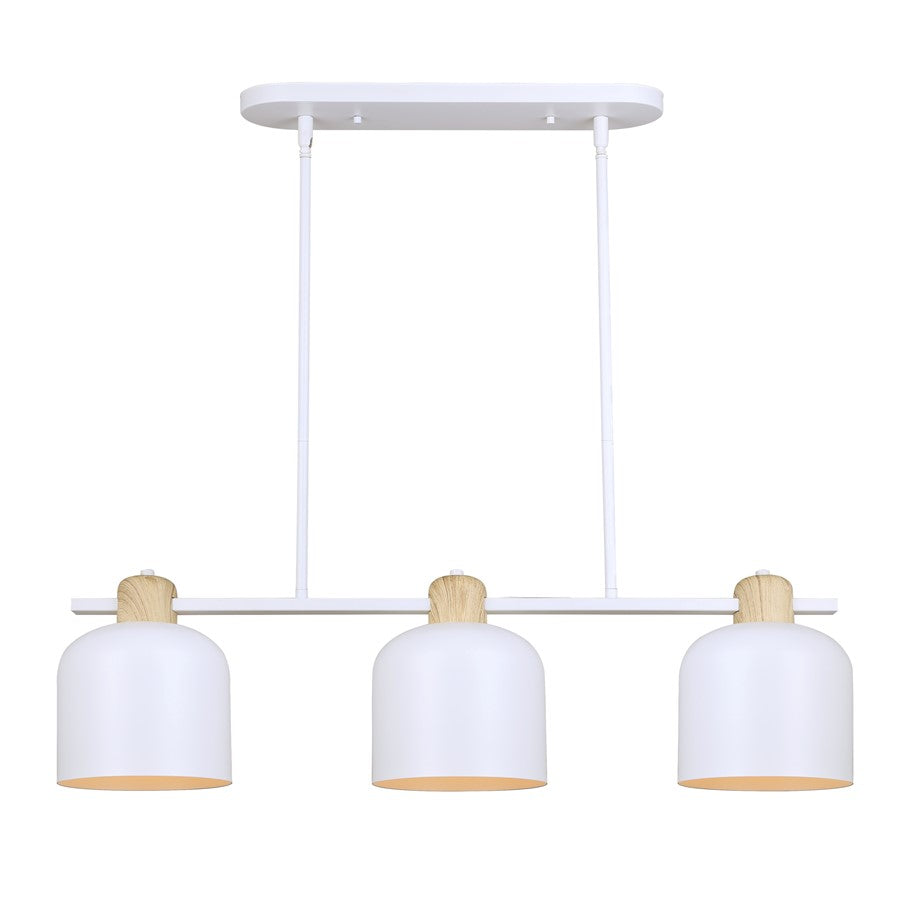 Canarm Caleb 32in 3-Light Pendant | Modern Matte White and Wood Accents | Kitchen Island & Dining Room | 32 x 7 x 16.5 in | Model IPL1152A03WHW