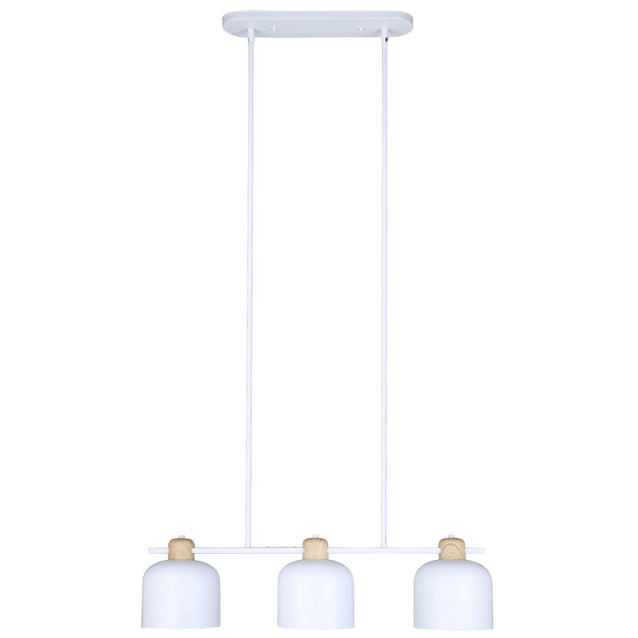 Canarm Caleb 32in 3-Light Pendant | Modern Matte White and Wood Accents | Kitchen Island & Dining Room | 32 x 7 x 16.5 in | Model IPL1152A03WHW