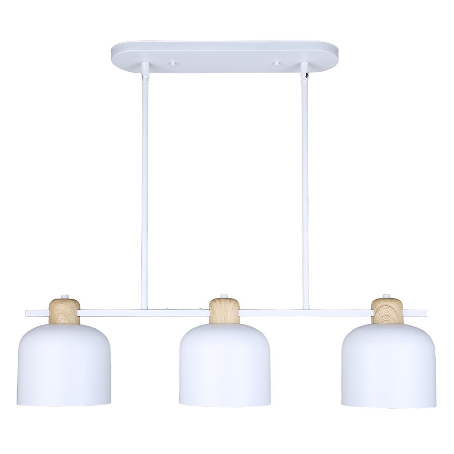 Canarm Caleb 32in 3-Light Pendant | Modern Matte White and Wood Accents | Kitchen Island & Dining Room | 32 x 7 x 16.5 in | Model IPL1152A03WHW