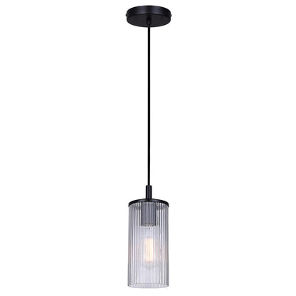 Canarm Kinslea 4.75in 1-Light Pendant | Matte Black and Clear Ribbed Glass | Kitchen Island & Dining Room | Model IPL1165A01BK-CR
