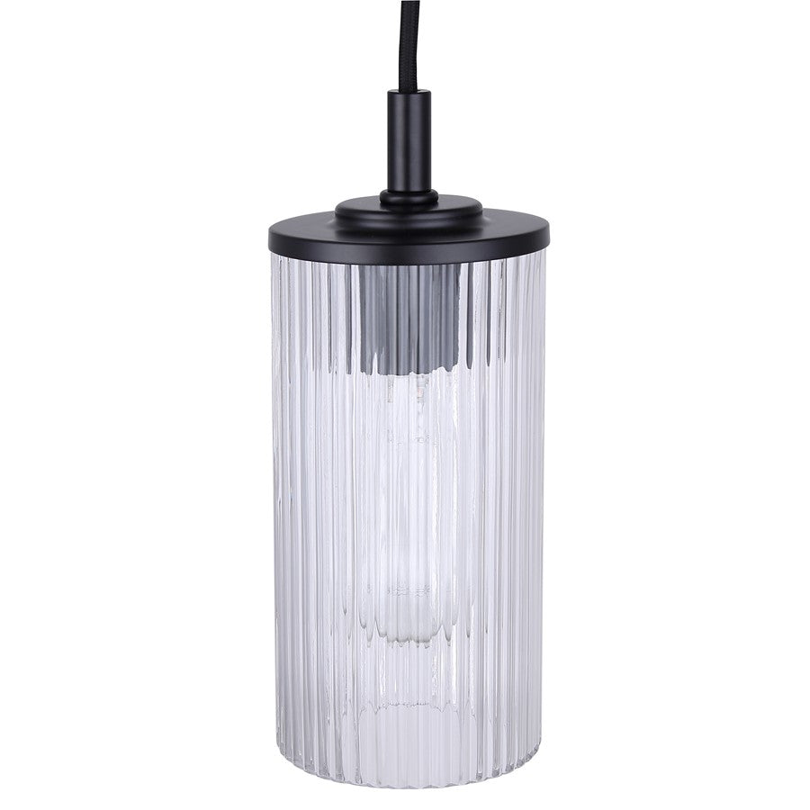 Canarm Kinslea 4.75in 1-Light Pendant | Matte Black and Clear Ribbed Glass | Kitchen Island & Dining Room | Model IPL1165A01BK-CR