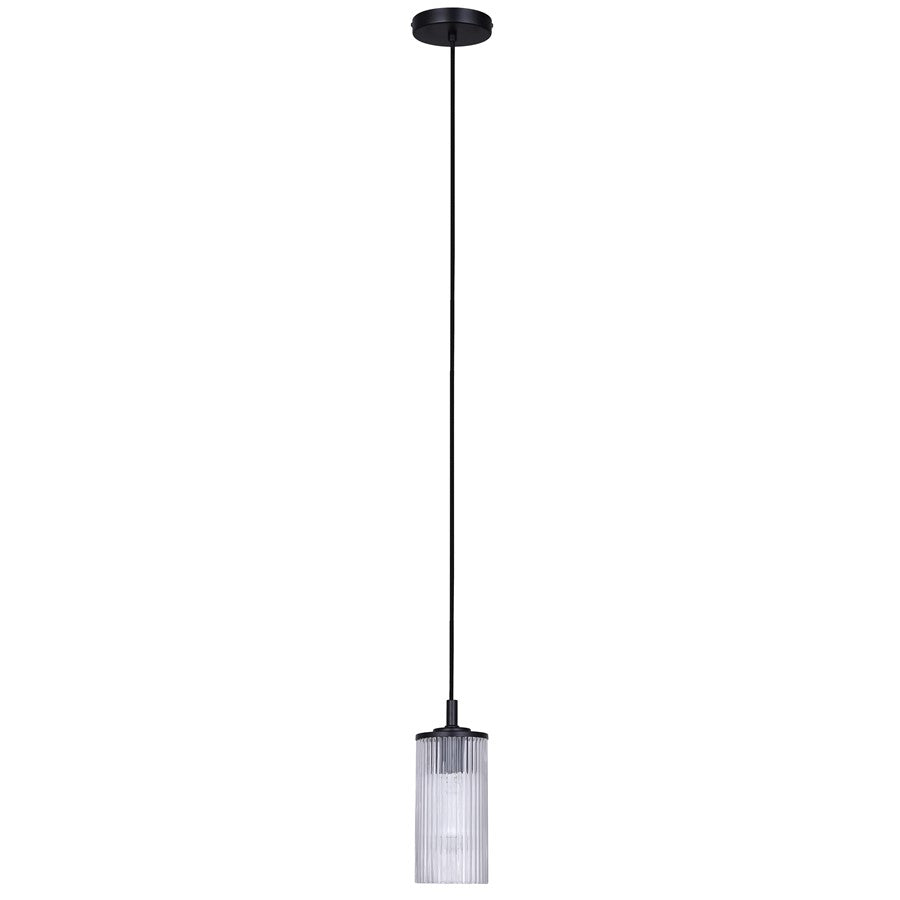Canarm Kinslea 4.75in 1-Light Pendant | Matte Black and Clear Ribbed Glass | Kitchen Island & Dining Room | Model IPL1165A01BK-CR