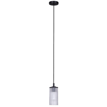 Canarm Kinslea 4.75in 1-Light Pendant | Matte Black and Clear Ribbed Glass | Kitchen Island & Dining Room | Model IPL1165A01BK-CR
