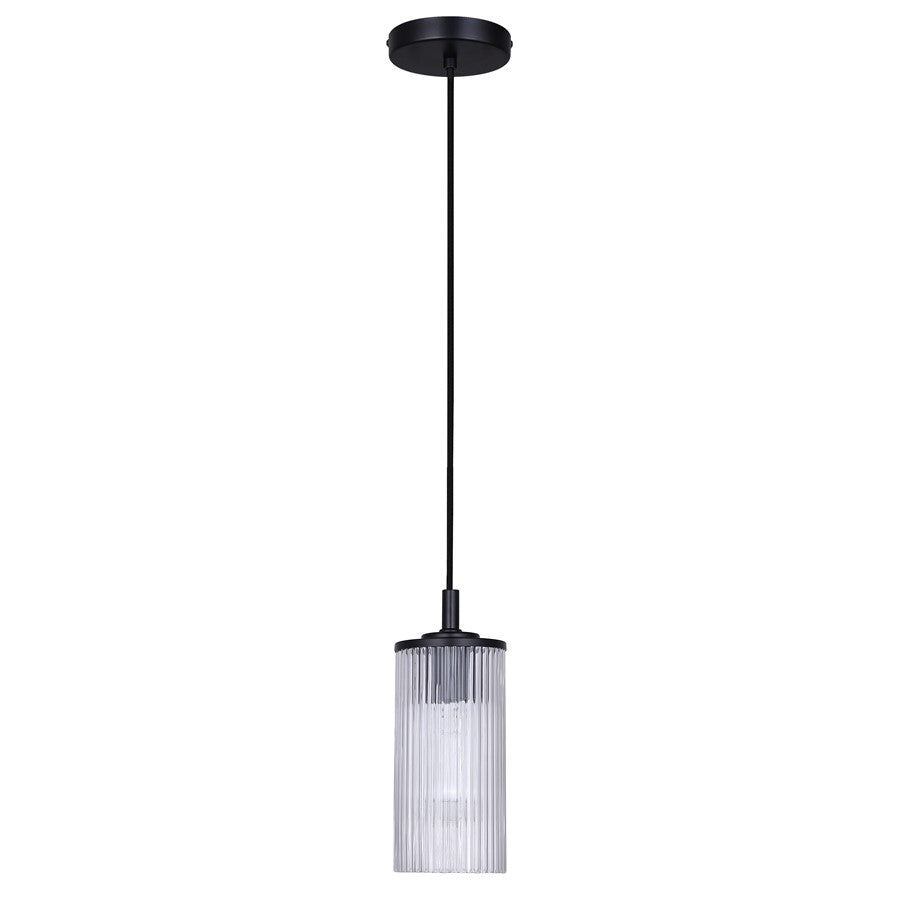 Canarm Kinslea 4.75in 1-Light Pendant | Matte Black and Clear Ribbed Glass | Kitchen Island & Dining Room | Model IPL1165A01BK-CR