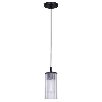 Canarm Kinslea 4.75in 1-Light Pendant | Matte Black and Clear Ribbed Glass | Kitchen Island & Dining Room | Model IPL1165A01BK-CR