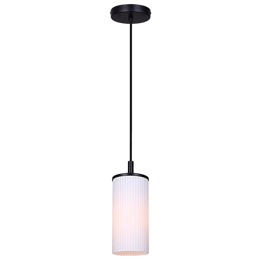 Canarm Kinslea 4.75in 1-Light Pendant | Matte Black and Frosted Ribbed Glass | Kitchen Island & Dining Room | Model IPL1165A01BK-FR