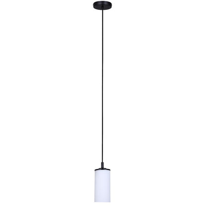 Canarm Kinslea 4.75in 1-Light Pendant | Matte Black and Frosted Ribbed Glass | Kitchen Island & Dining Room | Model IPL1165A01BK-FR