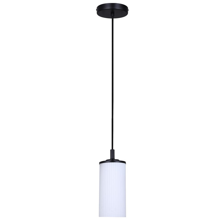 Canarm Kinslea 4.75in 1-Light Pendant | Matte Black and Frosted Ribbed Glass | Kitchen Island & Dining Room | Model IPL1165A01BK-FR