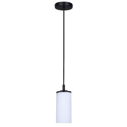Canarm Kinslea 4.75in 1-Light Pendant | Matte Black and Frosted Ribbed Glass | Kitchen Island & Dining Room | Model IPL1165A01BK-FR