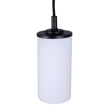 Canarm Kinslea 4.75in 1-Light Pendant | Matte Black and Frosted Ribbed Glass | Kitchen Island & Dining Room | Model IPL1165A01BK-FR