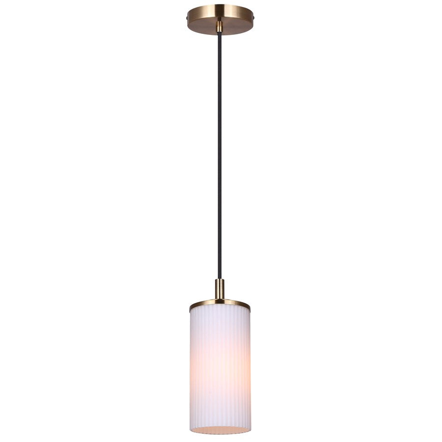 Canarm Kinslea 4.75in 1-Light Pendant | Gold and Frosted Ribbed Glass | Kitchen Island & Dining Room | 4.75 x 4.75 x 11.75 in | Model IPL1165A01GD