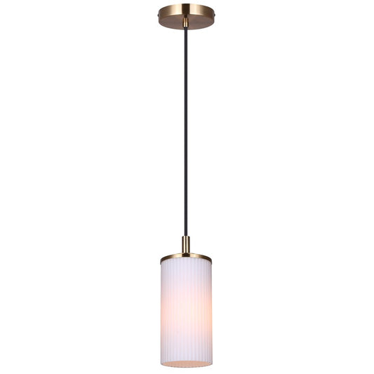 Canarm Kinslea 4.75in 1-Light Pendant | Gold and Frosted Ribbed Glass | Kitchen Island & Dining Room | 4.75 x 4.75 x 11.75 in | Model IPL1165A01GD