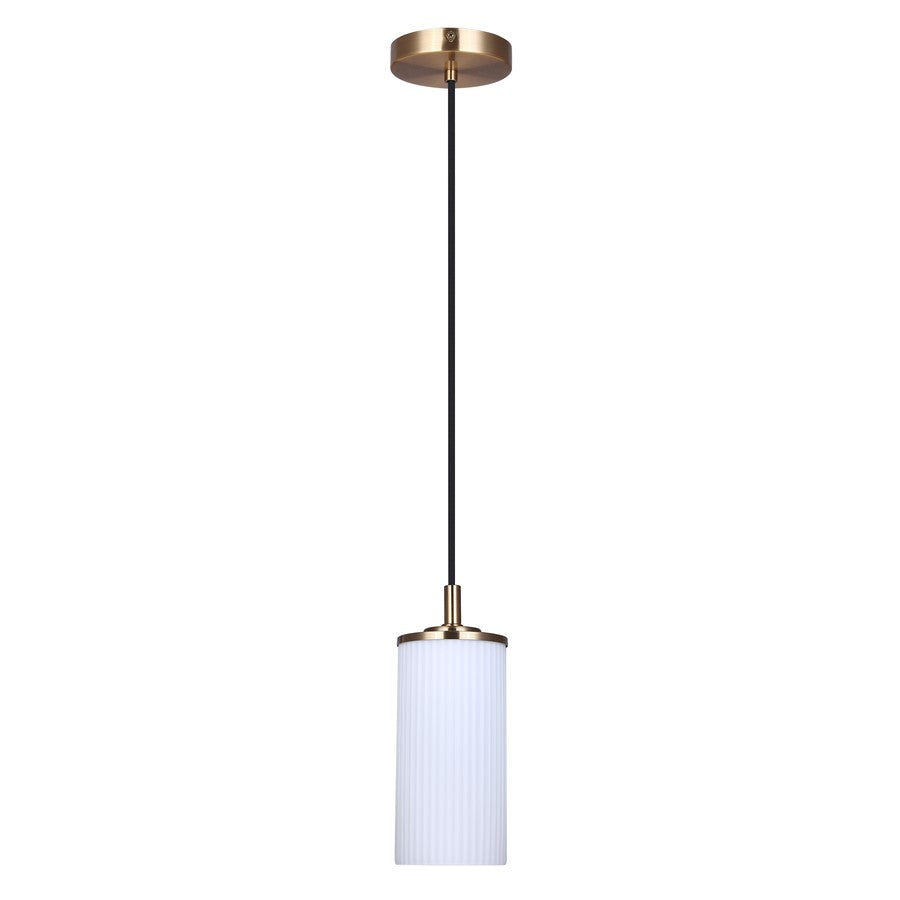 Canarm Kinslea 4.75in 1-Light Pendant | Gold and Frosted Ribbed Glass | Kitchen Island & Dining Room | 4.75 x 4.75 x 11.75 in | Model IPL1165A01GD