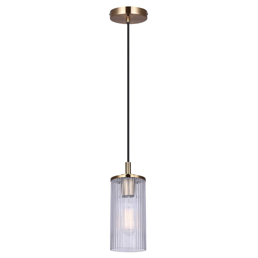 Canarm Kinslea 4.75in 1-Light Pendant | Gold and Clear Ribbed Glass | Kitchen Island & Dining Room | 4.75 x 4.75 x 11.75 in | Model IPL1165A01GD-CR