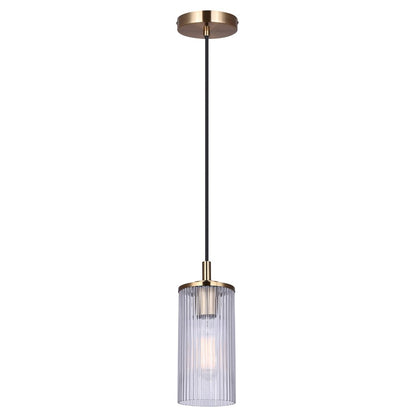 Canarm Kinslea 4.75in 1-Light Pendant | Gold and Clear Ribbed Glass | Kitchen Island & Dining Room | 4.75 x 4.75 x 11.75 in | Model IPL1165A01GD-CR