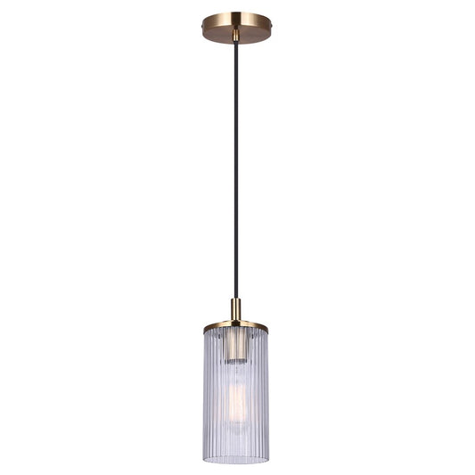 Canarm Kinslea 4.75in 1-Light Pendant | Gold and Clear Ribbed Glass | Kitchen Island & Dining Room | 4.75 x 4.75 x 11.75 in | Model IPL1165A01GD-CR